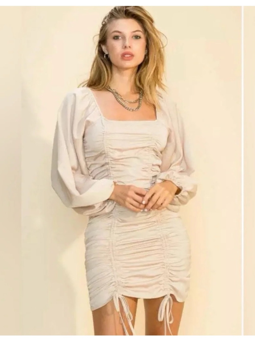 Mable Ruched Corset Mini dress Puff Sleeve Blush Pink Coquette